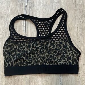 PINK Victoria's Secret Black and Green Sports Bra with Mesh